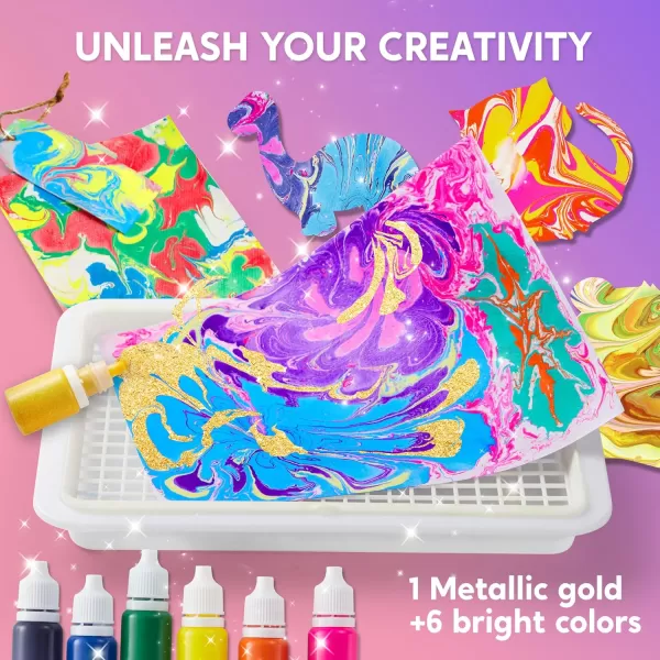 Klever Kits Marbling Paint for Kids Metallic Gold Water Marble Paint Art Arts and Crafts for Girls ampamp Boys 612 Years Old Paint Craft Kits Birthday Gifts Ideas Activities Toys