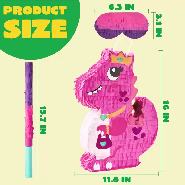 Mermaid Tail Pinata with Plastic Bat and Paper Blindfold for Fun Fiesta Taco Party Supplies Photo Props Mexican Theme Decoration Carnivals Festivals Girl Kids Birthday Parties 13W x 16H xDinosaur Girl