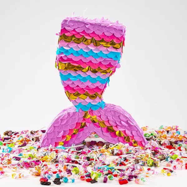 Mermaid Tail Pinata with Plastic Bat and Paper Blindfold for Fun Fiesta Taco Party Supplies Photo Props Mexican Theme Decoration Carnivals Festivals Girl Kids Birthday Parties 13W x 16H xMermaid