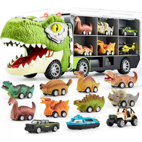 JOYIN 13 in 1 Dinosaur Toys for Kids 35 Dinosaur Truck with 12 Pull Back Cars Dinosaur Cars Set Birthday Gifts Toys for 3 4 5 Year Old Boy Transport Carrier Truck for Toddlers 34 Years