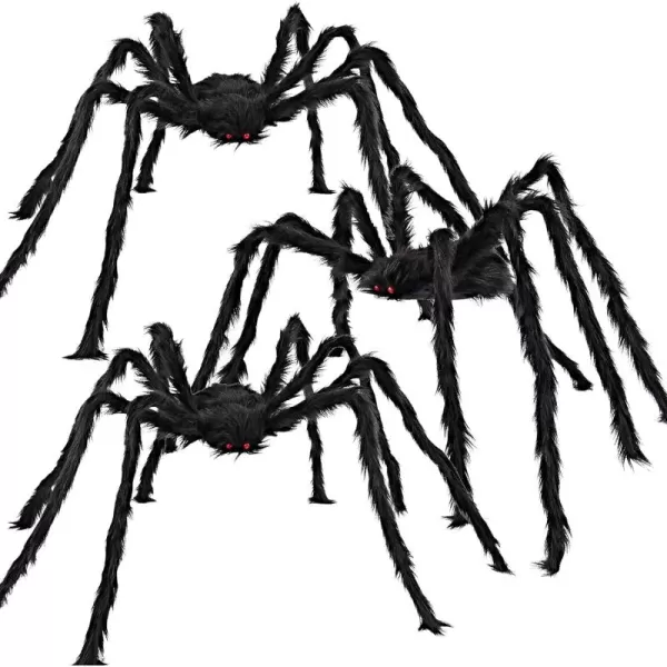 JOYIN 3 Pack 5ft Halloween Spiders Decoration Outdoor Halloween Giant Spider Decor Outside Large Fake Black Spider Huge Realistic Hairy Spiders for Indoor Haunted House Prop Yard Lawn Garden Decor