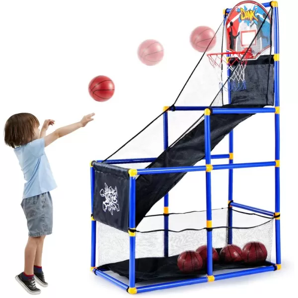 JOYIN Arcade Basketball Game Set with 4 Balls and Hoop for Kids 3 to 12 Years Old Indoor Outdoor Sport Play  Easy Set Up  Air Pump Included  Ideal for Competition