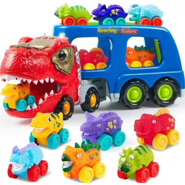 JOYIN Dinosaur Truck Toys for Kids Kids Toys Boys Age 3 4 5 Dinosaur Car Carrier Truck Toy with 6 Rubber Car Vehicles Toddler Birthday Gifts with Music ampamp Lights for 3 4 5 Year Old BoysClassic Dinosaur Truck