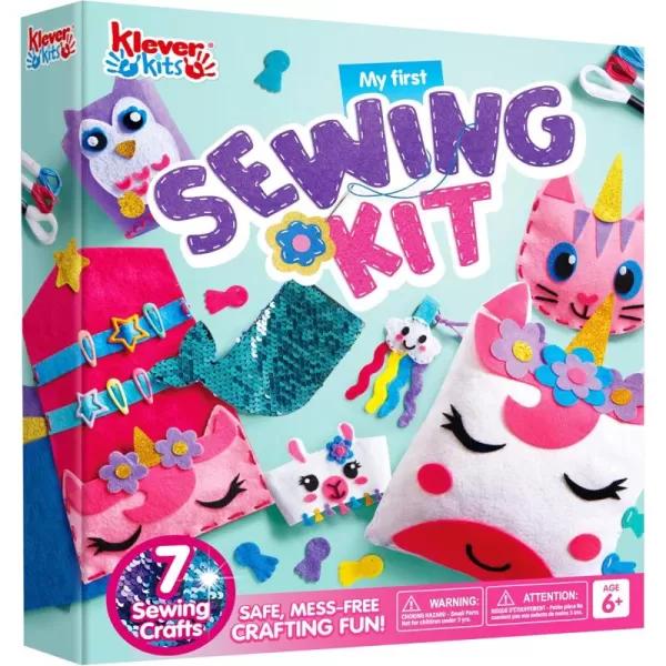 Klever Kits 7 Sewing Projects My First Felt Sewing Kit Easy DIY Wildlife Artworks of Unicorn Pillow and Mermaid Card Holder Gift for Kids Aged 6