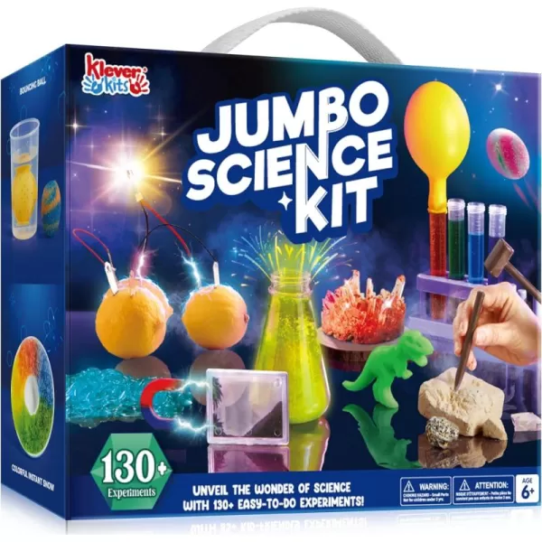 Klever Kits Jumbo Science Kits 130 Experiments Educational Toys STEM Activities with Growing Crystal Tree Fruit Circuits and Chemistry Set Christmas Birthday Gifts for Kids