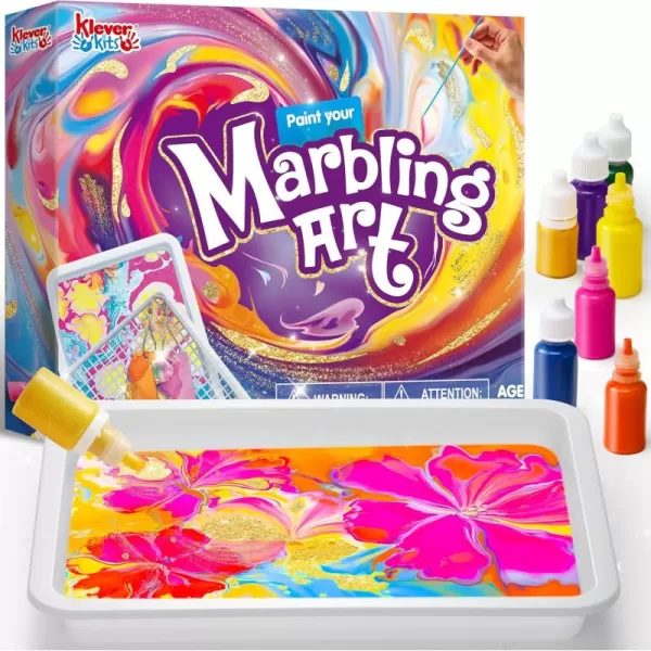 Klever Kits Marbling Paint for Kids Metallic Gold Water Marble Paint Art Arts and Crafts for Girls ampamp Boys 612 Years Old Paint Craft Kits Birthday Gifts Ideas Activities Toys