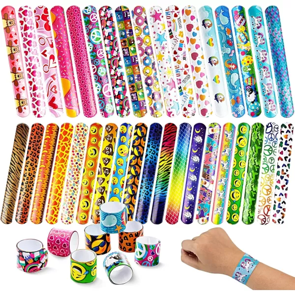 JOYIN 144 Pcs Slap Bracelets for Kids Bulk Wristbands with Animals Friendship Heart Print 36 Designs for kids Easter Party Favors Classroom Prizes Exchanging Gifts