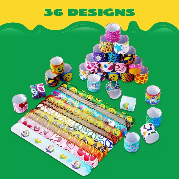JOYIN 144 Pcs Slap Bracelets for Kids Bulk Wristbands with Animals Friendship Heart Print 36 Designs for kids Easter Party Favors Classroom Prizes Exchanging Gifts
