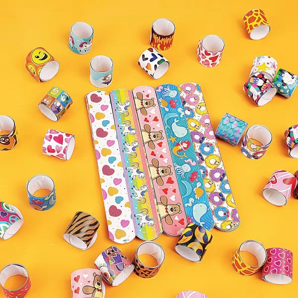 JOYIN 144 Pcs Slap Bracelets for Kids Bulk Wristbands with Animals Friendship Heart Print 36 Designs for kids Easter Party Favors Classroom Prizes Exchanging Gifts