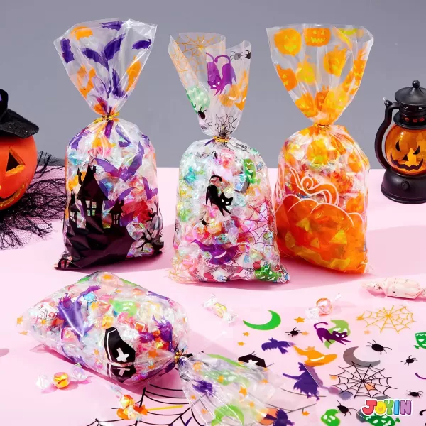 JOYIN 150 PCS Halloween Cellophane Candy Bags Clear Treat Bags with Twist Ties Trick or Treating Bags Halloween Goodie Bags Non Candy Cookie Bags for Kids Halloween Party Favors Supplies