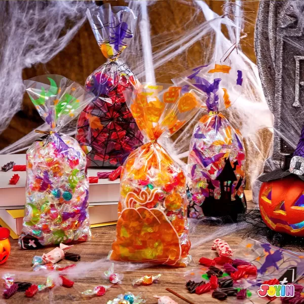 JOYIN 150 PCS Halloween Cellophane Candy Bags Clear Treat Bags with Twist Ties Trick or Treating Bags Halloween Goodie Bags Non Candy Cookie Bags for Kids Halloween Party Favors Supplies