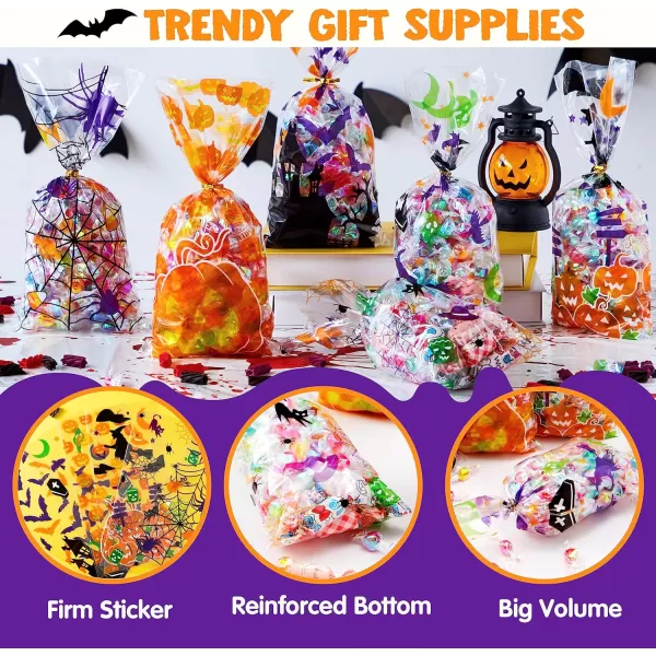 JOYIN 150 PCS Halloween Cellophane Candy Bags Clear Treat Bags with Twist Ties Trick or Treating Bags Halloween Goodie Bags Non Candy Cookie Bags for Kids Halloween Party Favors Supplies