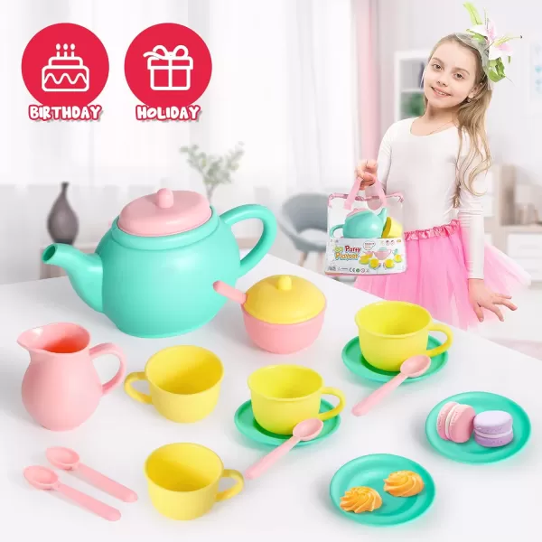 JOYIN 18PCS Pretend Play Tea Party Set Play Food Accessories BPA Free Phthalates Free Plastic Tea Set Mini Kitchen for Kids Gifts for Toddler Boys Girls Ages 3456 Years Old