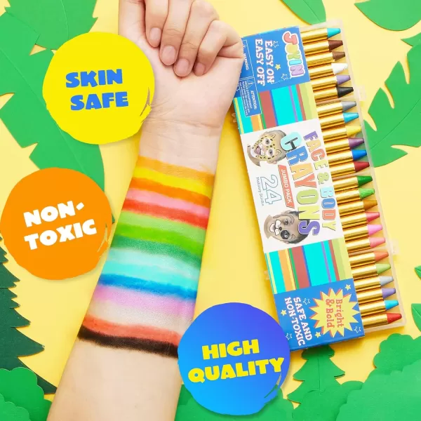 JOYIN 24 Colors Face Paint Safe ampamp NonToxic Face and Body Crayons Large Size 3 inch Ultimate Party Pack Including 6 Metallic Colors for Birthday Toy Makeup Party Suppiles Gifts for Kids Girls Boys