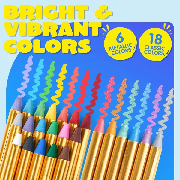 JOYIN 24 Colors Face Paint Safe ampamp NonToxic Face and Body Crayons Large Size 3 inch Ultimate Party Pack Including 6 Metallic Colors for Birthday Toy Makeup Party Suppiles Gifts for Kids Girls Boys