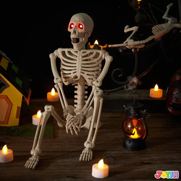 JOYIN 24 inches Halloween Skeleton Full Body Human Plastic Bones with LED Light Eyes and Posable Joints for Haunted House or Graveyard Decoration
