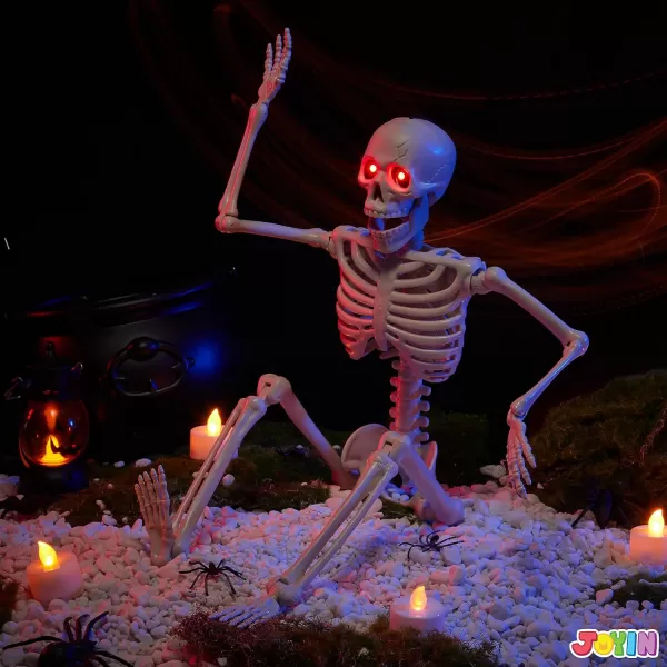 JOYIN 24 inches Halloween Skeleton Full Body Human Plastic Bones with LED Light Eyes and Posable Joints for Haunted House or Graveyard Decoration