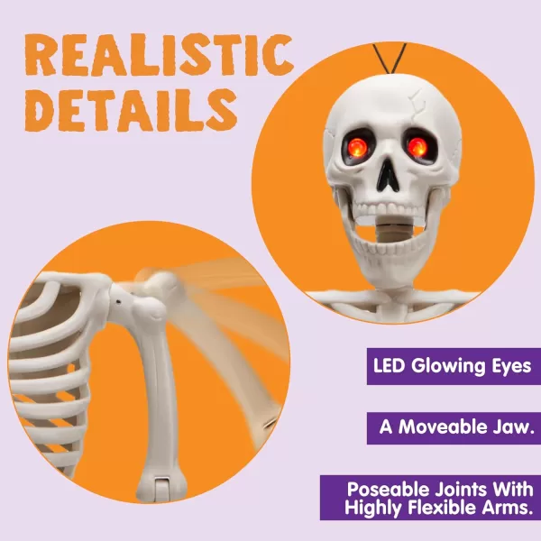 JOYIN 24 inches Halloween Skeleton Full Body Human Plastic Bones with LED Light Eyes and Posable Joints for Haunted House or Graveyard Decoration