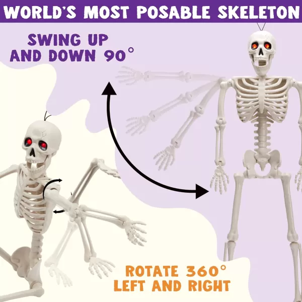 JOYIN 24 inches Halloween Skeleton Full Body Human Plastic Bones with LED Light Eyes and Posable Joints for Haunted House or Graveyard Decoration