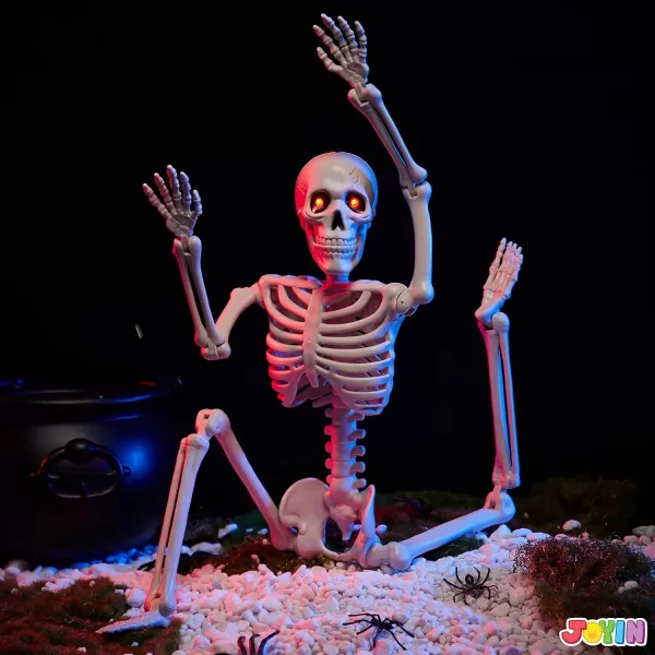 JOYIN 24 inches Halloween Skeleton Full Body Human Plastic Bones with LED Light Eyes and Posable Joints for Haunted House or Graveyard Decoration