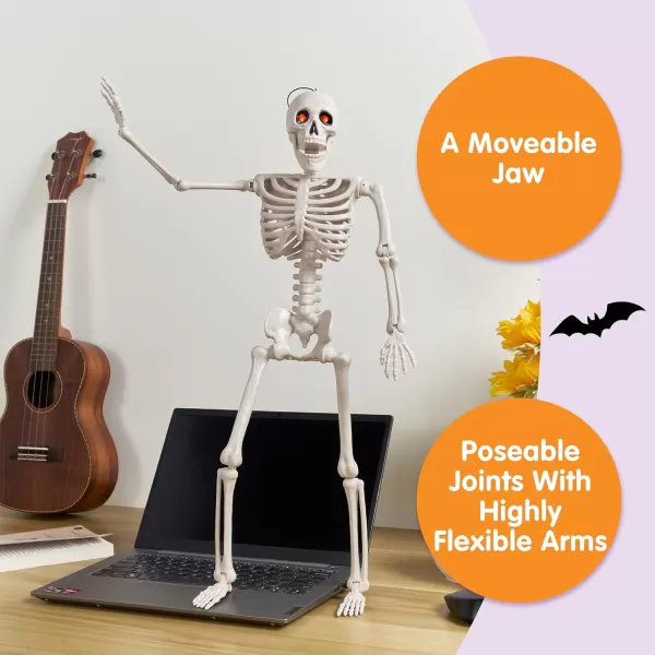 JOYIN 24 inches Halloween Skeleton Full Body Human Plastic Bones with LED Light Eyes and Posable Joints for Haunted House or Graveyard Decoration