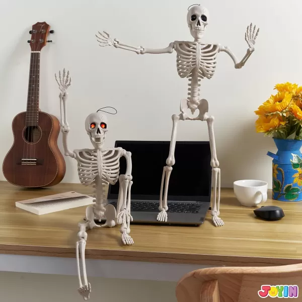 JOYIN 24 inches Halloween Skeleton Full Body Human Plastic Bones with LED Light Eyes and Posable Joints for Haunted House or Graveyard Decoration