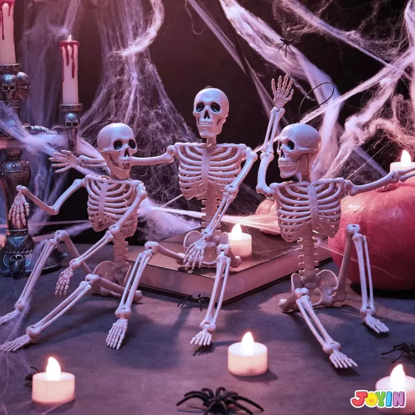 JOYIN 3 PCS 16 Inches Halloween Hanging Skeletons Full Body Posable Joints Movable Plastic Bones for Halloween Party Outdoor Indoor Decor Yard Patio Lawn Garden Props Decorations16 inches