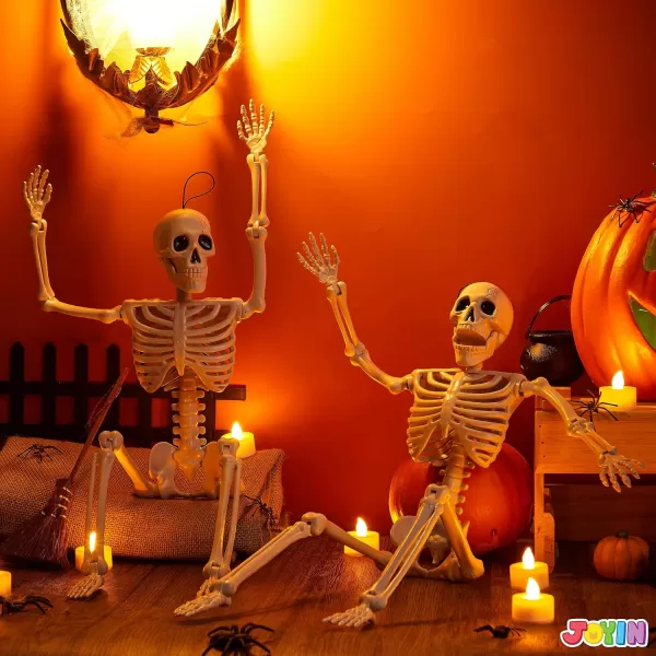 JOYIN 3 PCS 16 Inches Halloween Hanging Skeletons Full Body Posable Joints Movable Plastic Bones for Halloween Party Outdoor Indoor Decor Yard Patio Lawn Garden Props Decorations24 inches