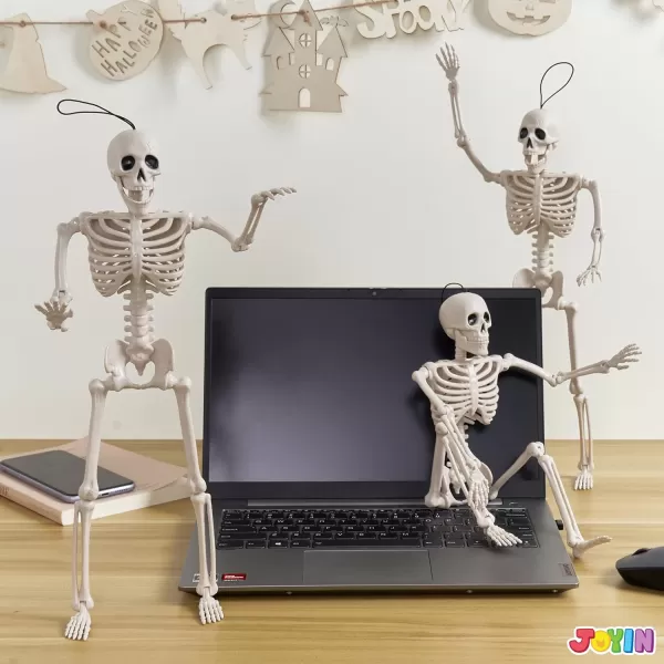 JOYIN 3 PCS 16 Inches Halloween Hanging Skeletons Full Body Posable Joints Movable Plastic Bones for Halloween Party Outdoor Indoor Decor Yard Patio Lawn Garden Props Decorations16 inches