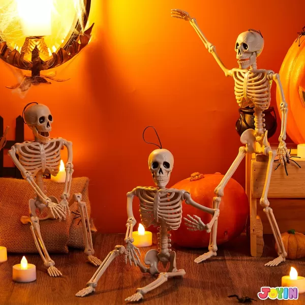 JOYIN 3 PCS 16 Inches Halloween Hanging Skeletons Full Body Posable Joints Movable Plastic Bones for Halloween Party Outdoor Indoor Decor Yard Patio Lawn Garden Props Decorations16 inches
