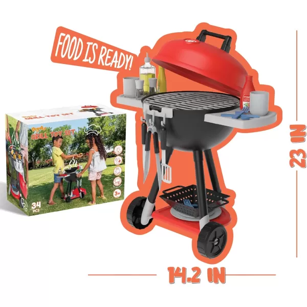 JOYIN 34 PCS Kitchen Toy Set Toy BBQ Grill Set Cooking Toy Set Little Chef Play Kids Grill Playset Interactive BBQ Toy Set for Kids Christmas Birthday Gift for Boys Girls Kids