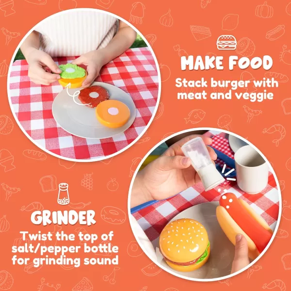 JOYIN 34 PCS Kitchen Toy Set Toy BBQ Grill Set Cooking Toy Set Little Chef Play Kids Grill Playset Interactive BBQ Toy Set for Kids Christmas Birthday Gift for Boys Girls Kids