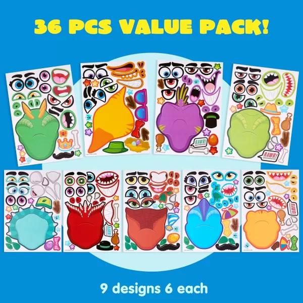 JOYIN 36 PCS 9quotx6quot Make a face Stickers for Kids Make Your Own Animal Mix and Match Sticker Sheets with Safaris Sea and Fantasy Animals Kids Crafts Party Favors Goodie Bags Stuffers for KidsDinosaur Animals