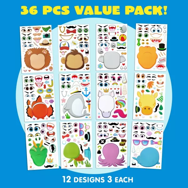 JOYIN 36 PCS 9quotx6quot Make a face Stickers for Kids Make Your Own Animal Mix and Match Sticker Sheets with Safaris Sea and Fantasy Animals Kids Crafts Party Favors Goodie Bags Stuffers for KidsMixed Animals