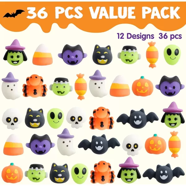 JOYIN 36 Pcs Halloween Mochi Squishy Toy in Blind Bags with 12 Halloween Characters for Stress Relief Halloween Mystery Toy Surprise Bag for Kids Halloween Party Favors Halloween Goodie Fillers