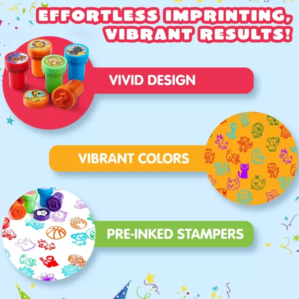 JOYIN 50 Pcs Assorted Stamps for Kids  SelfInk Stamps with 50 Designs for Birthday Party Favor Carnival Prizes School Stampers Goodie Bag Halloween Christmas Zoo Holiday StampersAssorted