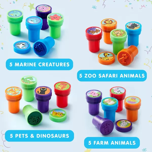 JOYIN 50 Pcs Assorted Stamps for Kids  SelfInk Stamps with 50 Designs for Birthday Party Favor Carnival Prizes School Stampers Goodie Bag Halloween Christmas Zoo Holiday StampersAssorted
