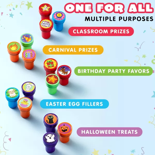 JOYIN 50 Pcs Assorted Stamps for Kids  SelfInk Stamps with 50 Designs for Birthday Party Favor Carnival Prizes School Stampers Goodie Bag Halloween Christmas Zoo Holiday StampersAssorted