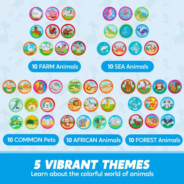 JOYIN 50 Pcs Assorted Stamps for Kids  SelfInk Stamps with 50 Designs for Birthday Party Favor Carnival Prizes School Stampers Goodie Bag Halloween Christmas Zoo Holiday StampersAnimal