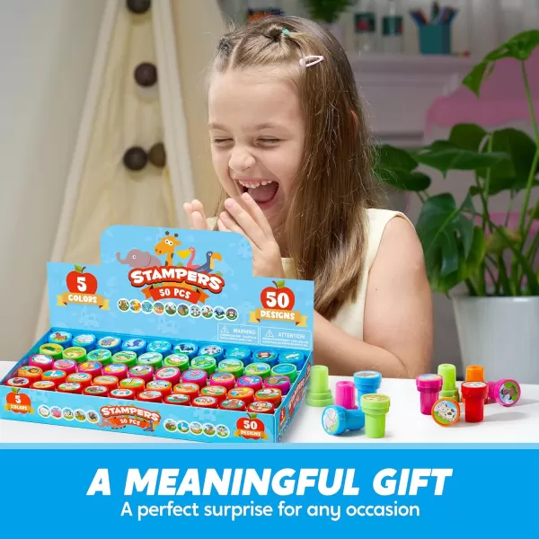 JOYIN 50 Pcs Assorted Stamps for Kids  SelfInk Stamps with 50 Designs for Birthday Party Favor Carnival Prizes School Stampers Goodie Bag Halloween Christmas Zoo Holiday StampersAnimal