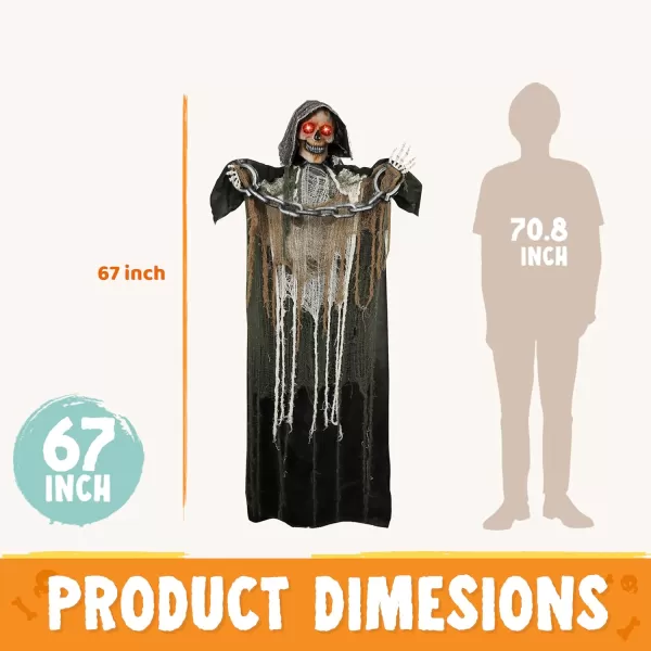 JOYIN 67quot Halloween Decorations Outdoor Life Size Animatronics Grim Reaper with Chain SoundActived Halloween Party Decoration with Creepy Sound Scary Haunted House Props for Garden Yard LawnGrim Reaper