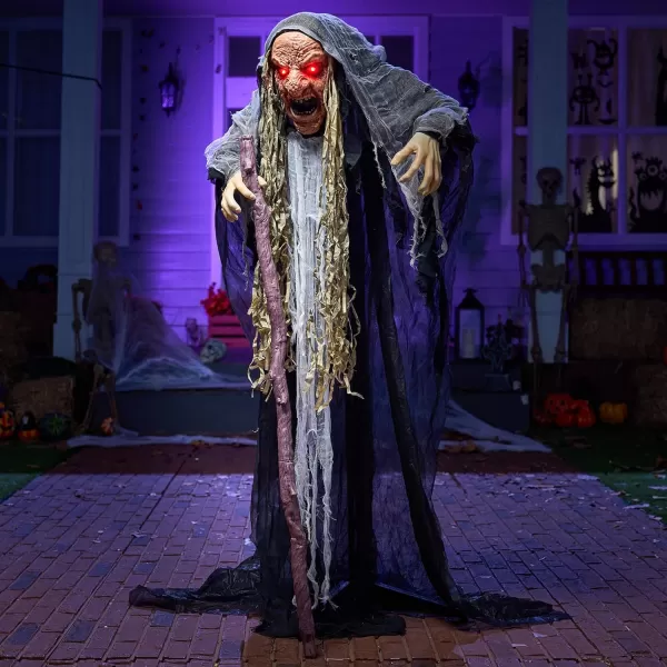 JOYIN 67quot Halloween Decorations Outdoor Life Size Animatronics Grim Reaper with Chain SoundActived Halloween Party Decoration with Creepy Sound Scary Haunted House Props for Garden Yard LawnWitch
