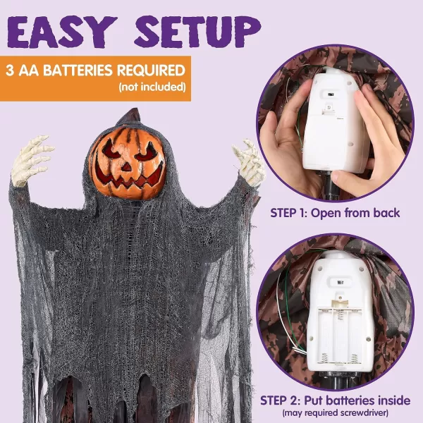 JOYIN 67quot Halloween Decorations Outdoor Life Size Animatronics Grim Reaper with Chain SoundActived Halloween Party Decoration with Creepy Sound Scary Haunted House Props for Garden Yard LawnPumpkin Scarecrow