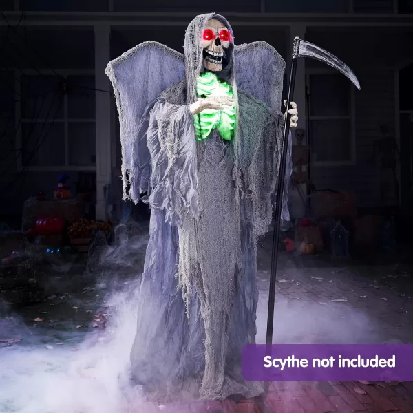 JOYIN 67quot Halloween Decorations Outdoor Life Size Animatronics Grim Reaper with Chain SoundActived Halloween Party Decoration with Creepy Sound Scary Haunted House Props for Garden Yard LawnReaper with Wings