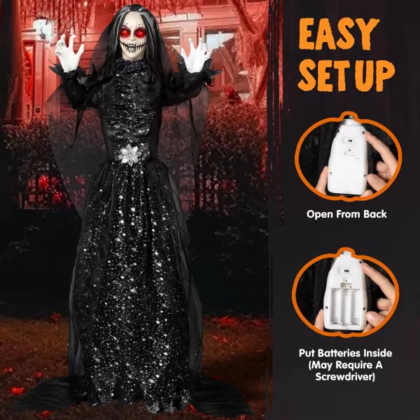 JOYIN 67quot Halloween Decorations Outdoor Life Size Animatronics Grim Reaper with Chain SoundActived Halloween Party Decoration with Creepy Sound Scary Haunted House Props for Garden Yard LawnBlack Bride