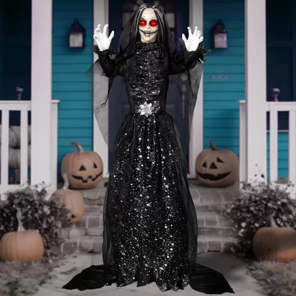 JOYIN 67quot Halloween Decorations Outdoor Life Size Animatronics Grim Reaper with Chain SoundActived Halloween Party Decoration with Creepy Sound Scary Haunted House Props for Garden Yard LawnBlack Bride