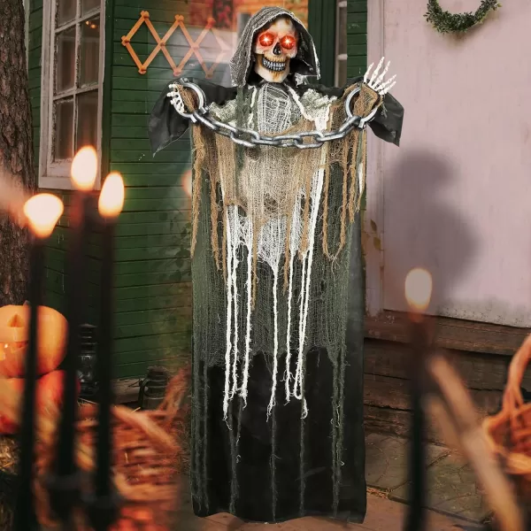 JOYIN 67quot Halloween Decorations Outdoor Life Size Animatronics Grim Reaper with Chain SoundActived Halloween Party Decoration with Creepy Sound Scary Haunted House Props for Garden Yard LawnGrim Reaper