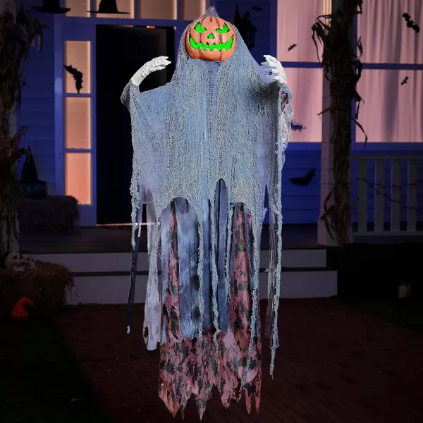 JOYIN 67quot Halloween Decorations Outdoor Life Size Animatronics Grim Reaper with Chain SoundActived Halloween Party Decoration with Creepy Sound Scary Haunted House Props for Garden Yard LawnPumpkin Scarecrow