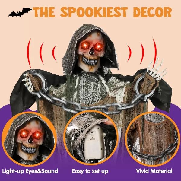JOYIN 67quot Halloween Decorations Outdoor Life Size Animatronics Grim Reaper with Chain SoundActived Halloween Party Decoration with Creepy Sound Scary Haunted House Props for Garden Yard LawnGrim Reaper