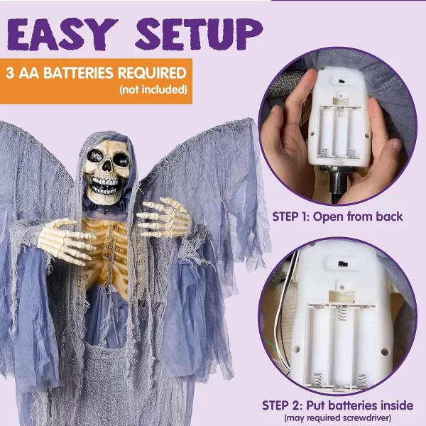 JOYIN 67quot Halloween Decorations Outdoor Life Size Animatronics Grim Reaper with Chain SoundActived Halloween Party Decoration with Creepy Sound Scary Haunted House Props for Garden Yard LawnReaper with Wings